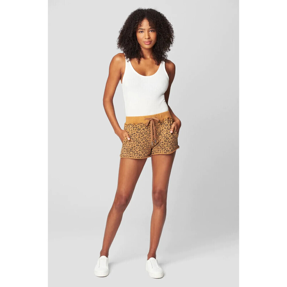 BlankNYC Women's Brown Leopard Print Drawstring Knit Jogger Shorts Size XS